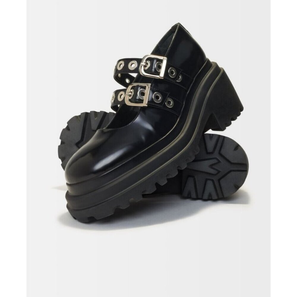 Maje Platform Babies with Silver Eyelets Shoes Black Size FR 40/ US 10